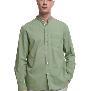 Pigment Wash Mandarin Cotton Shirt in Sage
